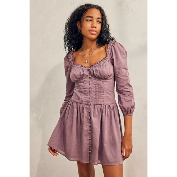 Urban Outfitters BDG Lydia Purple Prairie Mini Dress Cozy Fall Outfit Size XL - Picture 1 of 6